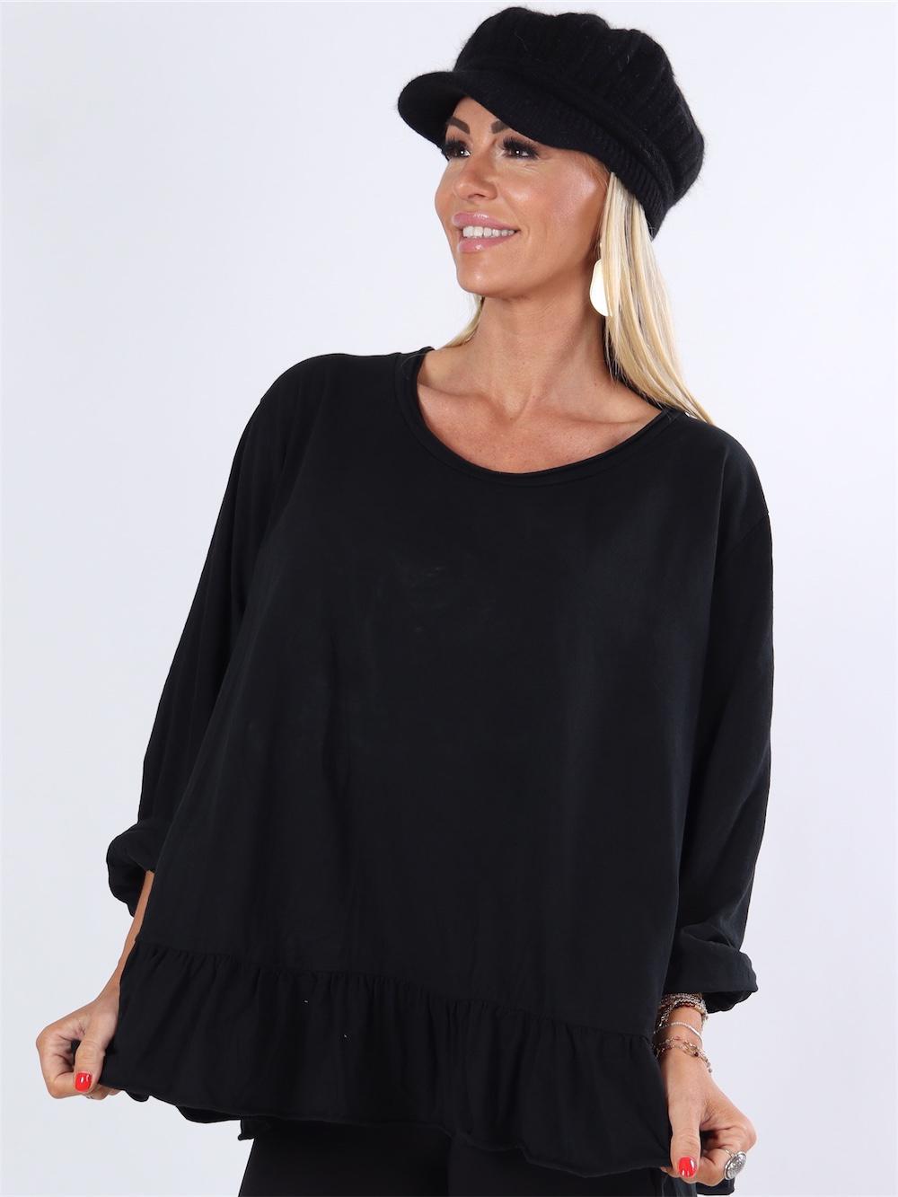 Aslaug - Armygrøn bluse med sød flæsekant